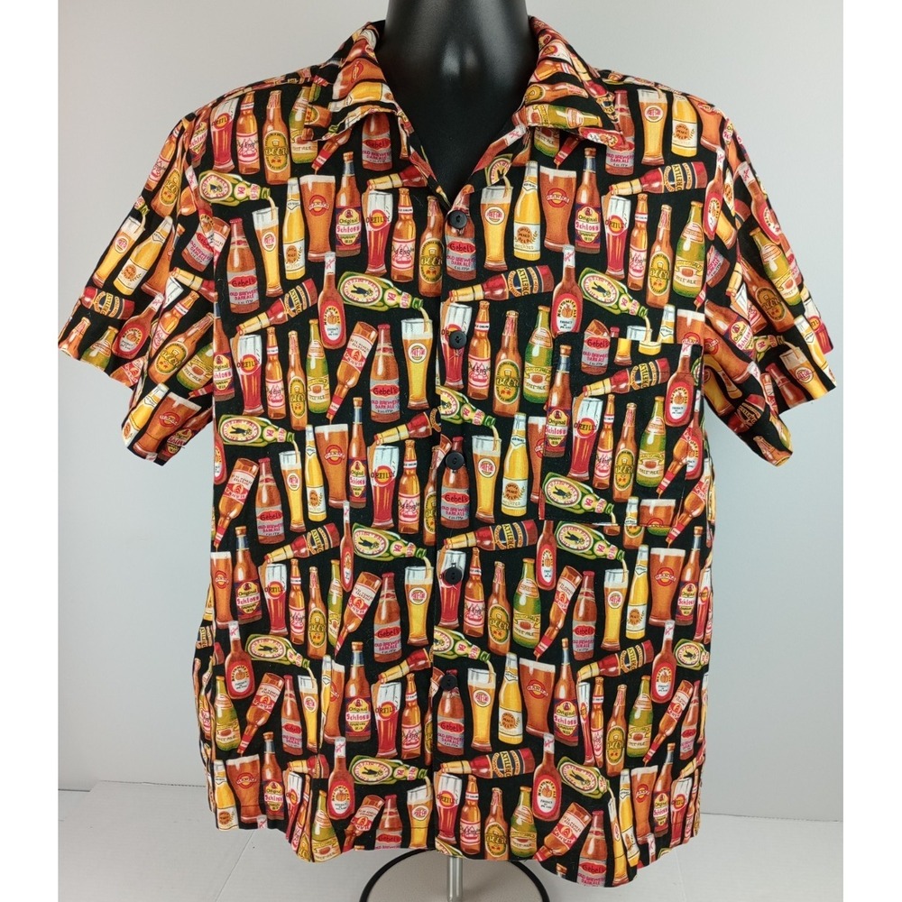 D'em Crazy Men's M Beer Short Sleeve Button Up Dress Shirt Made in USA